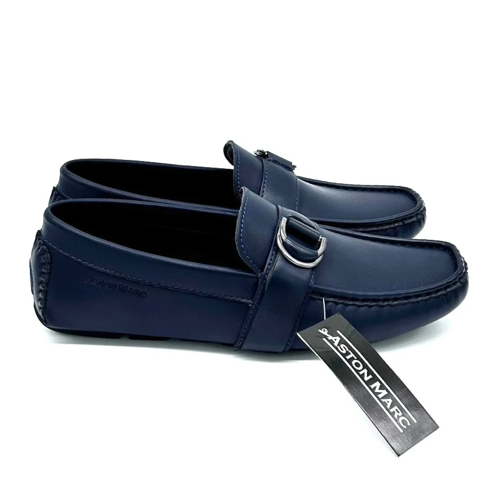 Aston Marc Men's Charter Side Buckle Loafers Shoes Color Navy US 8.5M - With Box